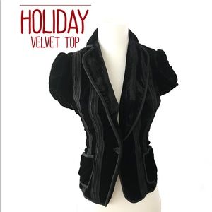 BCBG Max Azria Black velvet cap sleeve top